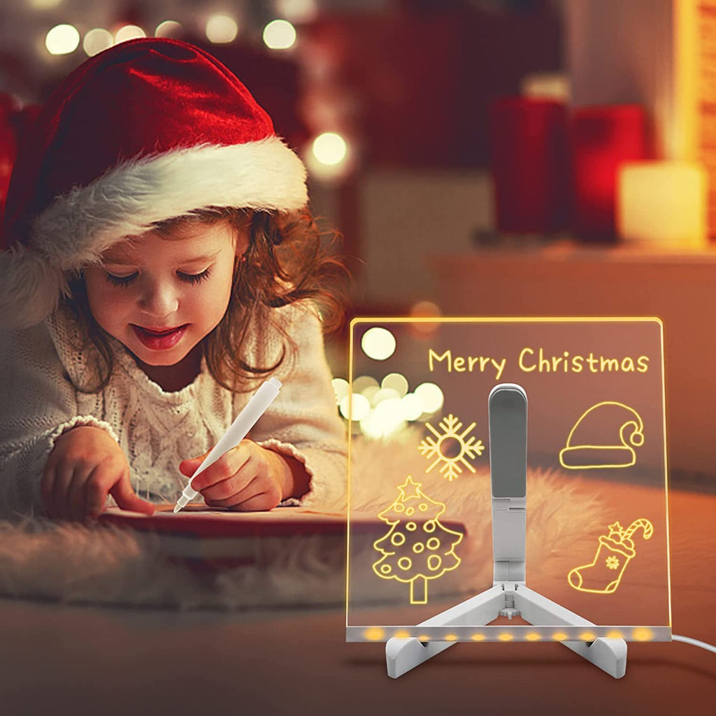 LED Acrylic Writing Board with Light & 7 Pens | 15x15 cm DIY 3D Rewritable Message Pad | Personalized Night Lamp & Display Board for Home, Office Desk, Kids & Gifts