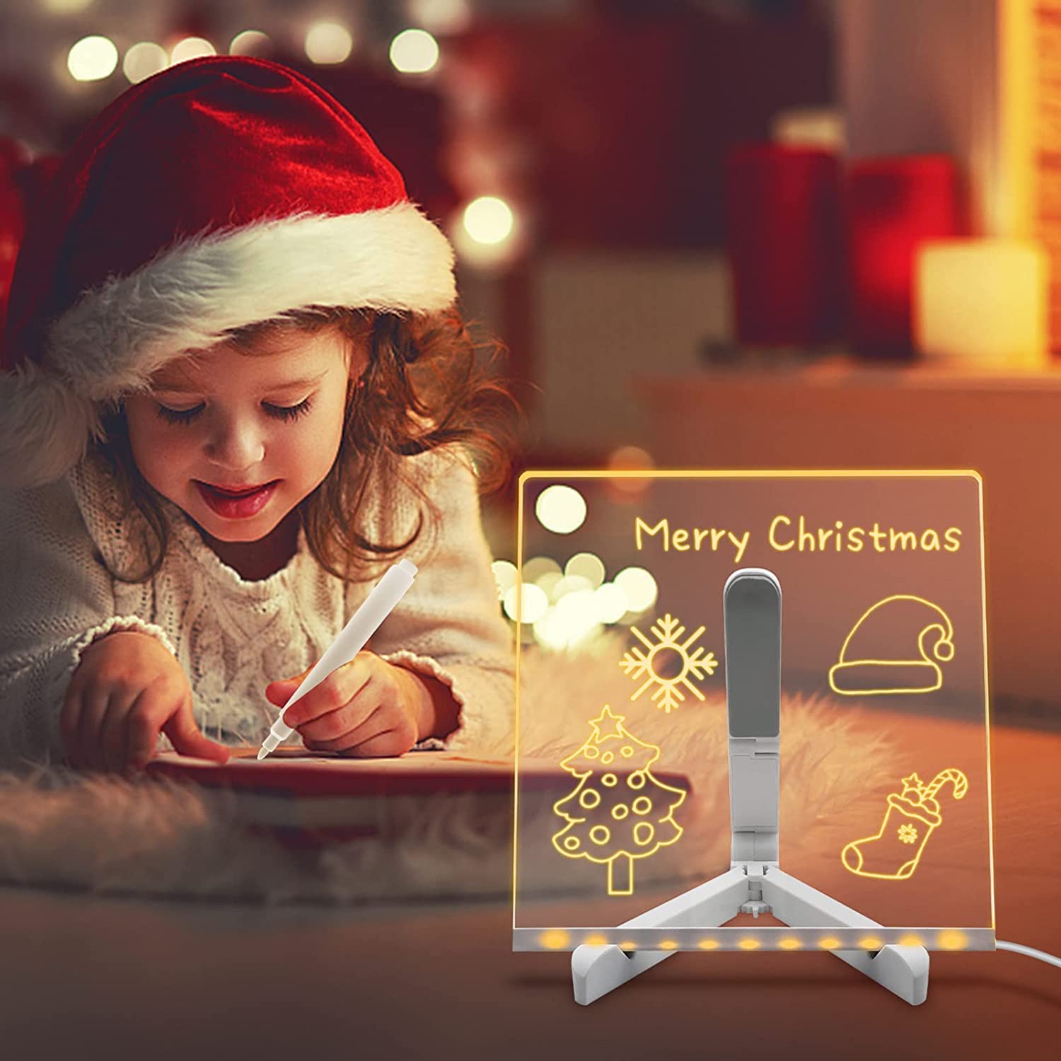 LED Acrylic Writing Board with Light & 7 Pens | 15x15 cm DIY 3D Rewritable Message Pad | Personalized Night Lamp & Display Board for Home, Office Desk, Kids & Gifts