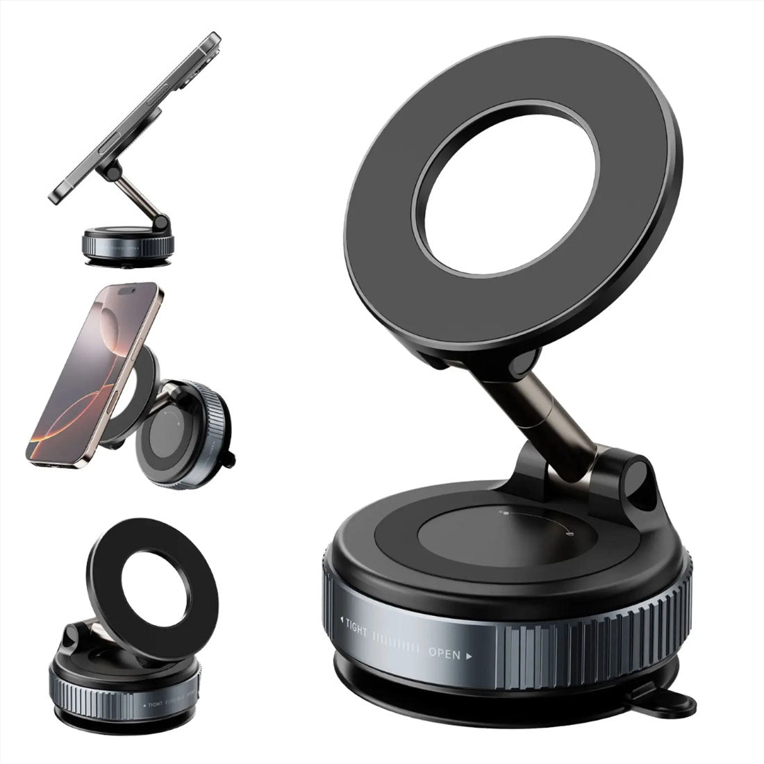 360° Rotation Vacuum Suction Magnetic Bracket K007 – One-Handed Operation, Heavy-Duty Aluminum Alloy Phone Mount, Strong Hold, Universal for Desk, Wall, Car, Workshop