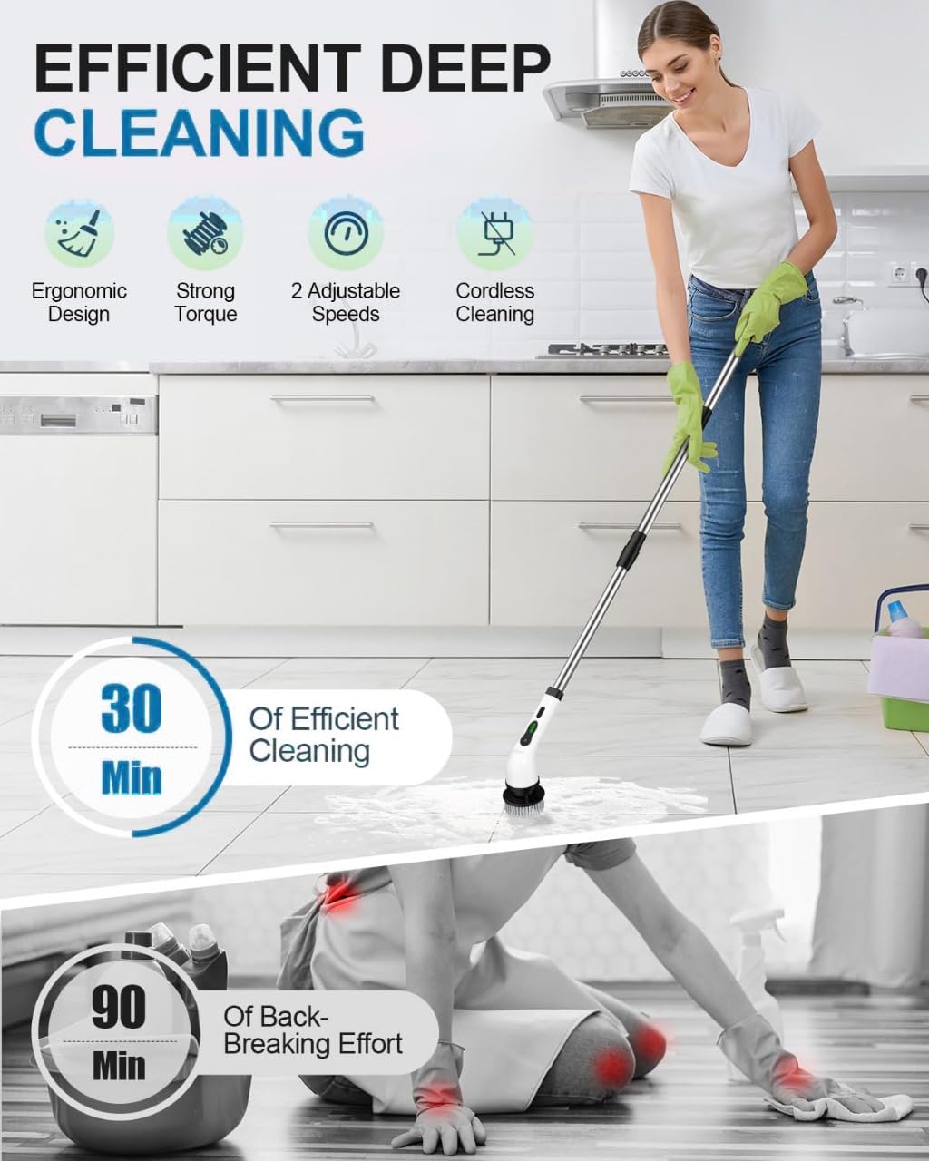 9 in 1 Cordless Electric Spin Scrubber - Cleaning Brush for Home, Electric Mop Machine for Floor, Bathroom Cleaning