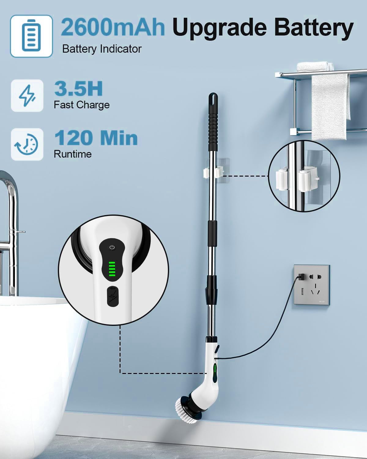 9 in 1 Cordless Electric Spin Scrubber - Cleaning Brush for Home, Electric Mop Machine for Floor, Bathroom Cleaning