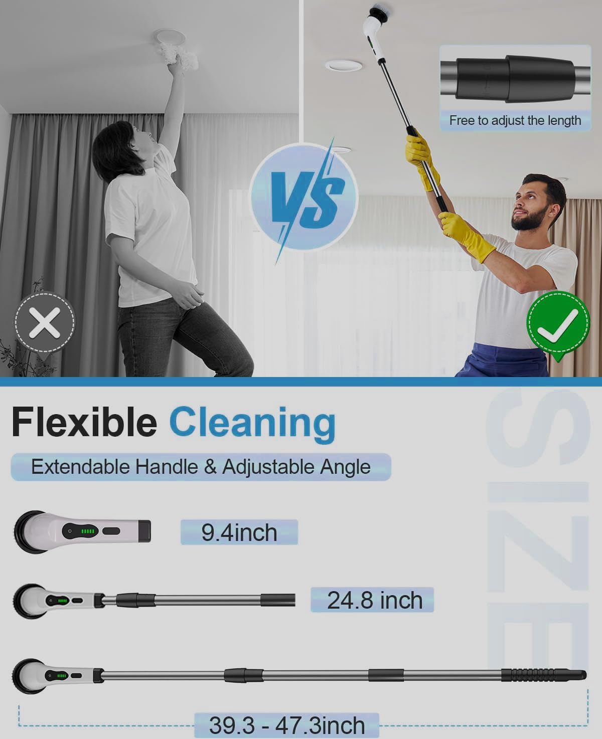 9 in 1 Cordless Electric Spin Scrubber - Cleaning Brush for Home, Electric Mop Machine for Floor, Bathroom Cleaning